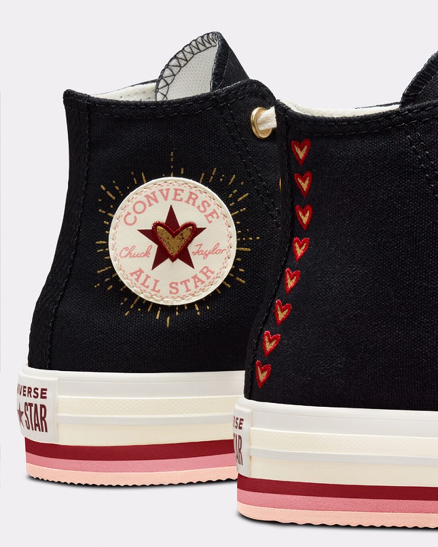 Zapatos Plataforma Converse Chuck Taylor All Star Lift Hearts Altas Niña Negras | PE P47L5E